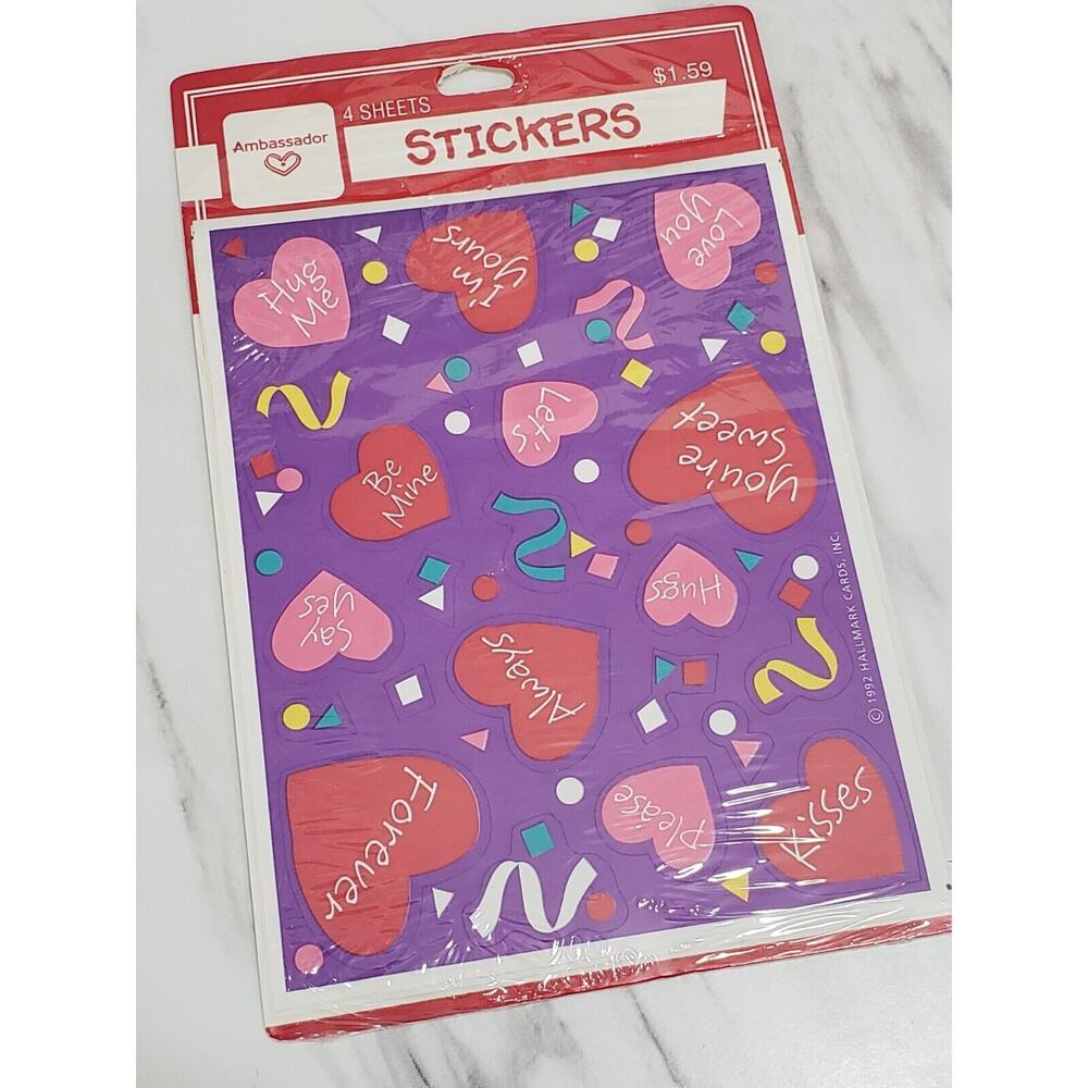 Ambassador Hallmark 1992 Valentine Conversation‎ Heart Stickers 4 Sheets New